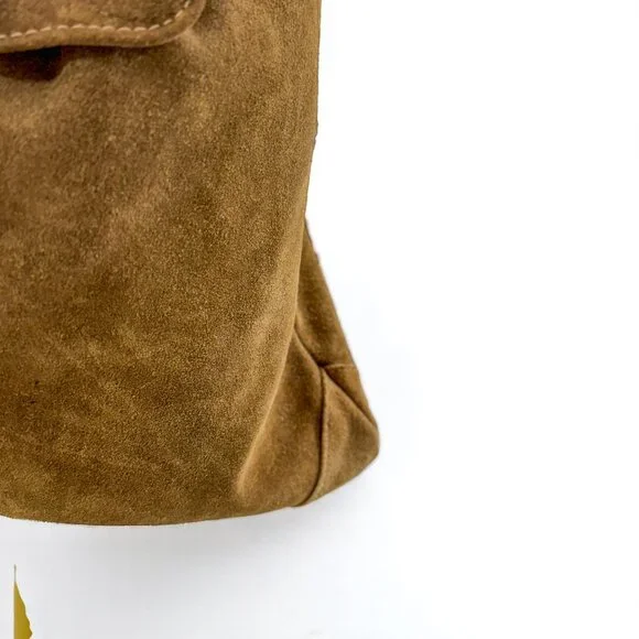 Vintage Brown Suede Backpack – Men’s Medium Bag, Casual Drawstring Style - Picture 8 of 11